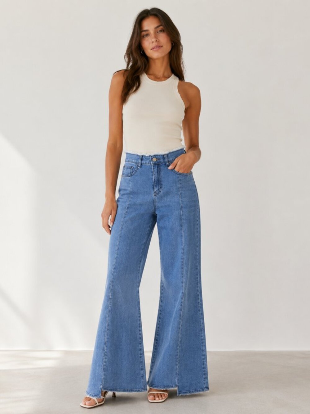 Pinkyotto Flare Bell Bottom Jeans 26 High Rise Frayed Waist Retro Boho Denim